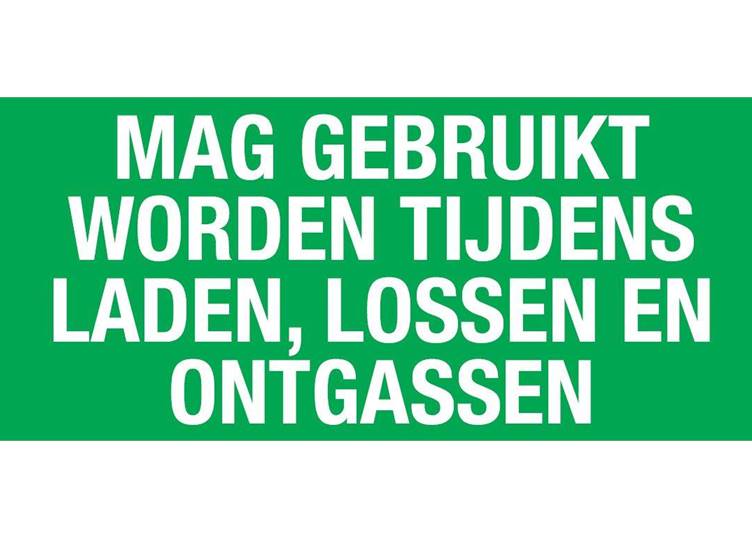 Gebruik toegestaan tijdens laden, lossen en ontgassen sticker
