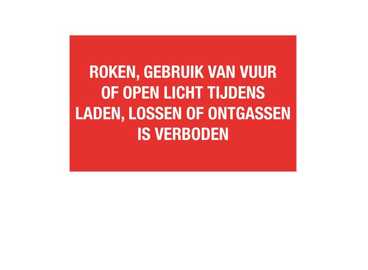 Roken en open vuur verboden tijdens laden, lossen en ontgassen sticker